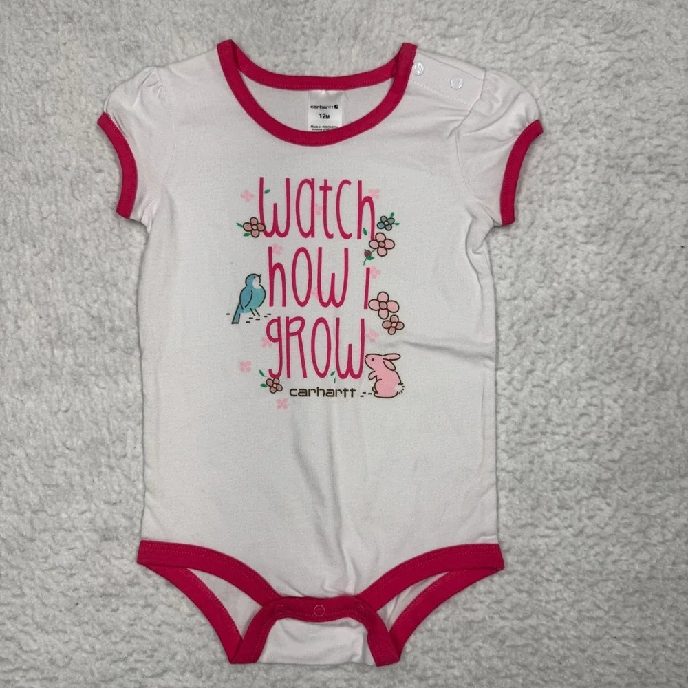 NOWT‎ Girl Size 12 Month Carhartt Denim Shorts and Shirt Set Logo Pink